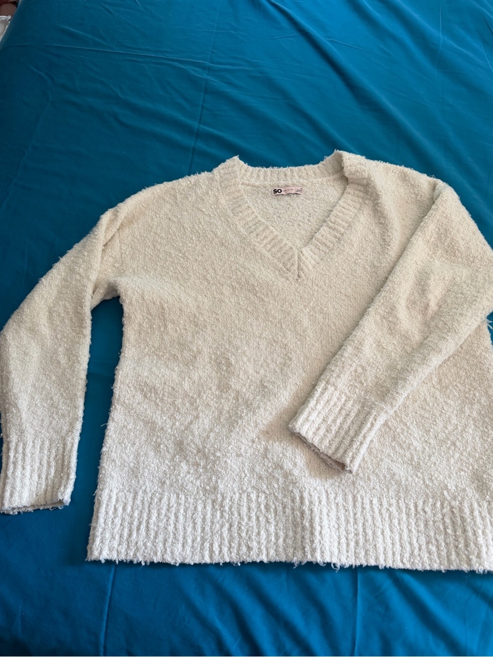 SO Cream V-Neck Cozy Knit Sweater